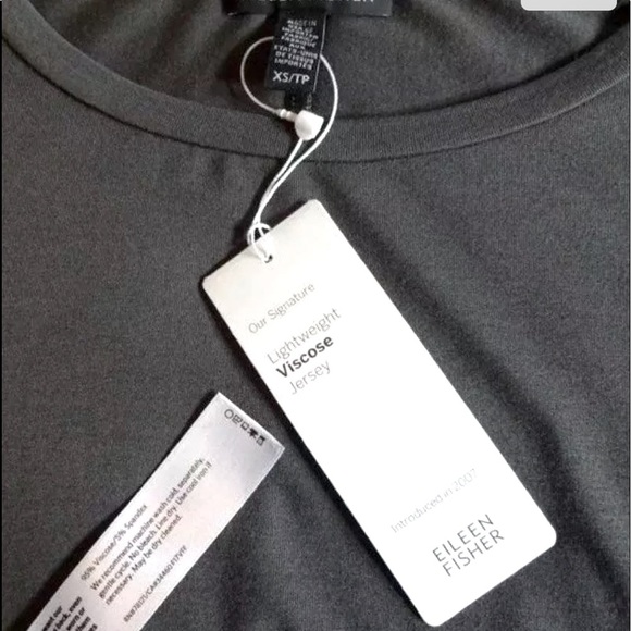 Eileen Fisher VINTAGE Top Jersey Ballet Neck XSmall 2 4 Bark Notched Hem NWT - Picture 7 of 12